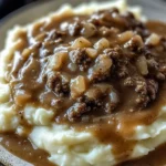 Delicious chicken chicken hamburger Gravy Over Mashed Potatoes