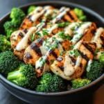 Grilled Chicken & Broccoli Bowls with Creamy Garlic Sauce