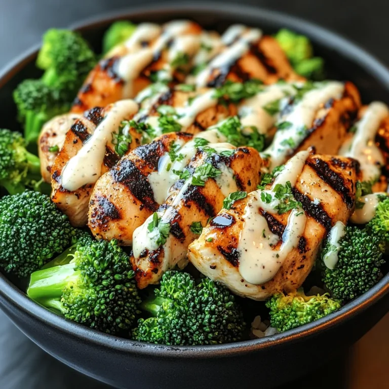 Grilled Chicken & Broccoli Bowls with Creamy Garlic Sauce