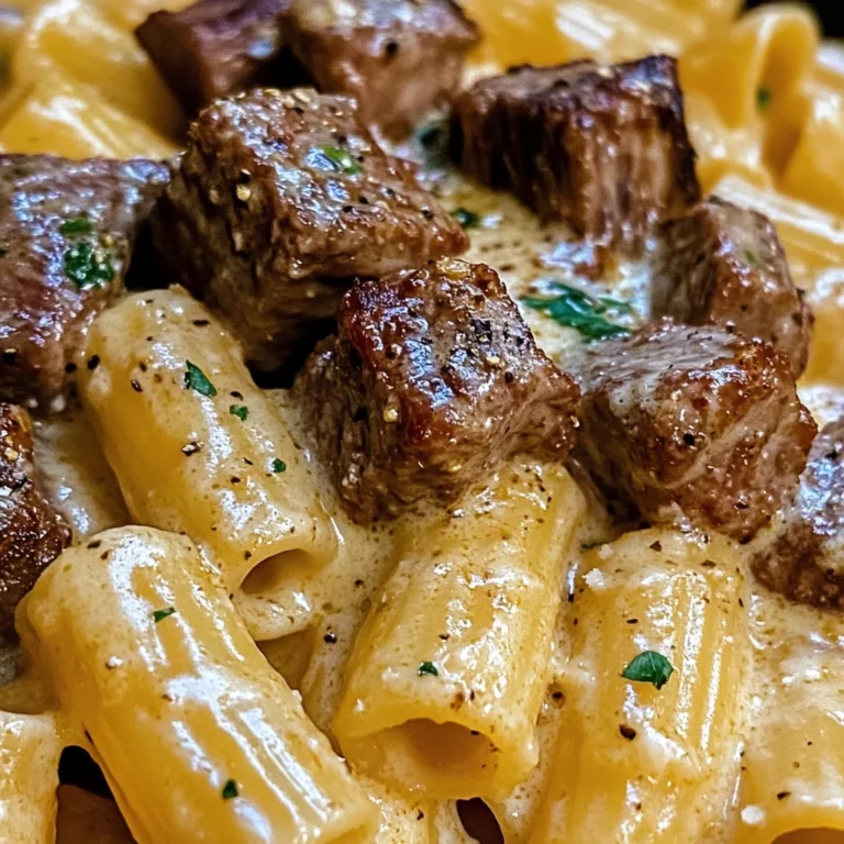 Cajun Steak Tips in Cheesy Rigatoni Parmesan Sauce