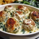 Baked Chicken Ricotta Meatballs with Spinach Alfredo Sauce
