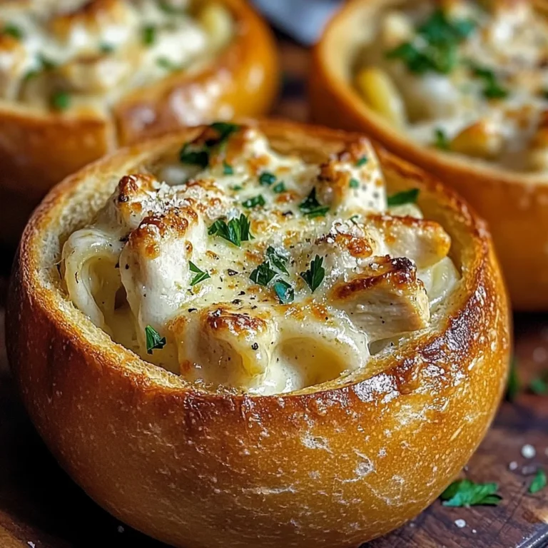 Chicken Alfredo Garlic Bread Bowls
