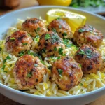Greek Chicken Meatballs with Lemon Orzo