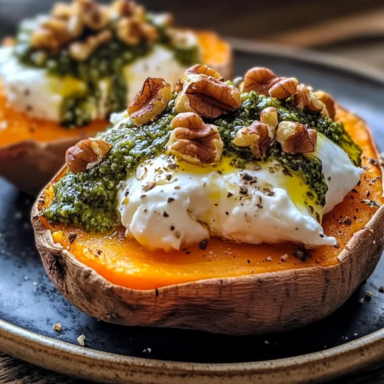 Stuffed Sweet Potatoes with Burrata, Toasted Walnuts & Sage Pesto