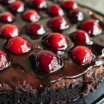 Chocolate Cherry Upside Down Cake 🍒🍫