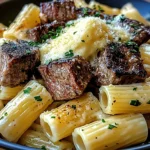 Garlic Butter Steak Tips with Cheesy Rigatoni