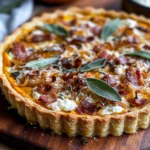 Pumpkin, Ricotta & Caramelized Onion Tart with Bacon and Sage