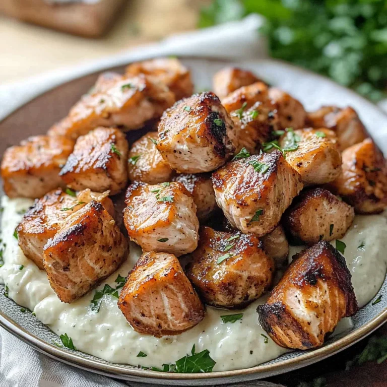 Air Fryer Salmon Bites with Garlic Cream Sauce: Crispy De…