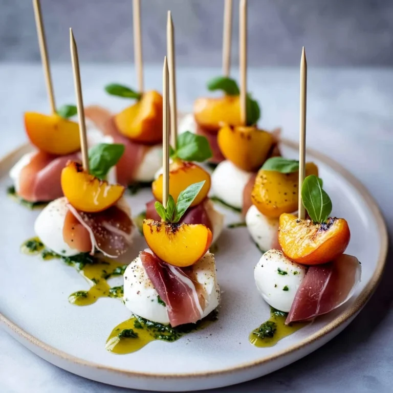 Mozzarella, Prosciutto, and Pickled Peach Appetizer Skewe…